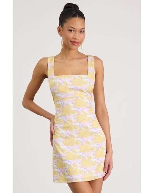 Lulus Natural Truly The Cutest Multi Satin Square Neck Mini Dress