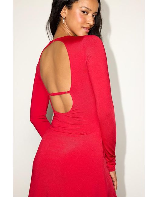 Lulus Red Caylis Ruched Long Sleeve Cutout Mini Dress