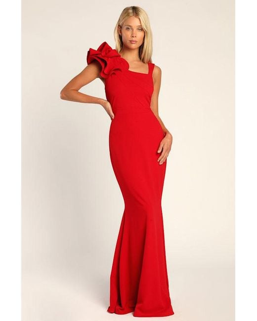 Lulus Red Lucette Sleeveless Ruffled Mermaid Maxi Dress