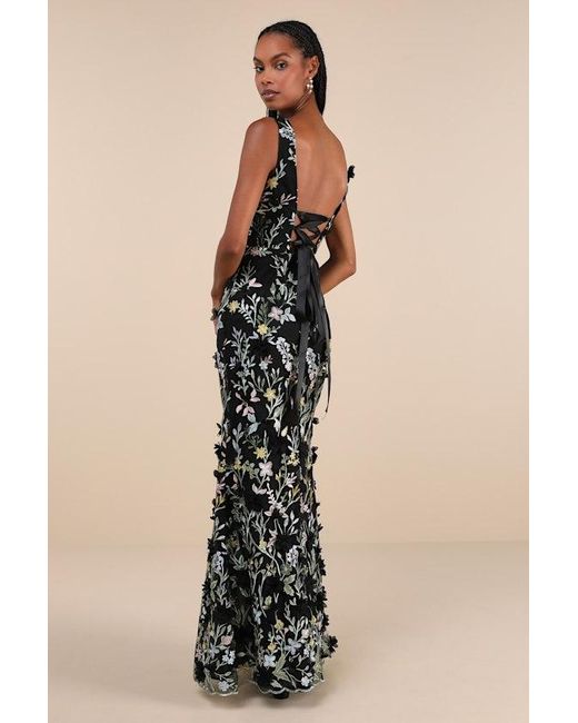 Lulus Natural Elegant Composure Floral Embroidered Lace-Up Maxi Dress