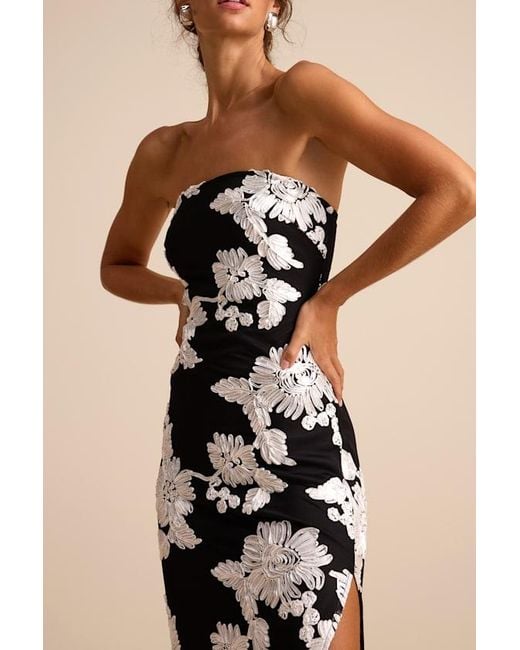 Lulus Natural Fitzroy Floral Textured Strapless Maxi Dress