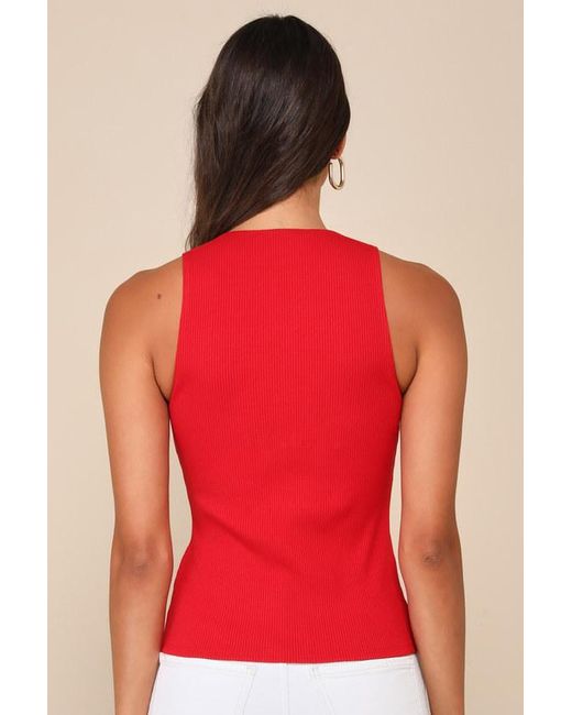 Lulus Red Trendy Endeavor Ribbed Notched Tank Top