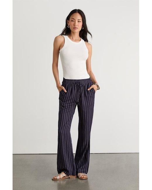 Lulus Blue Aravah Pinstriped Linen Wide-Leg Pants