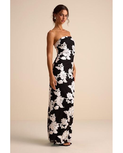 Lulus Natural Fitzroy Floral Textured Strapless Maxi Dress