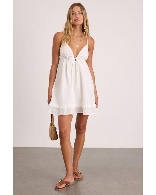 Lulus Natural Lelina Tie-Front Babydoll Mini Dress