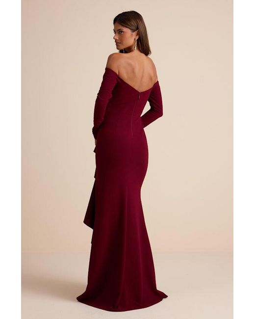 Lulus Red Notorious Perfection Wine Off-The-Shoulder Ruffled Maxi Dress