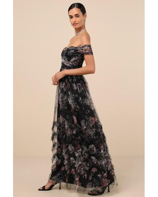 Lulus Green Ideal Beauty Floral Mesh Off-The-Shoulder Maxi Dress
