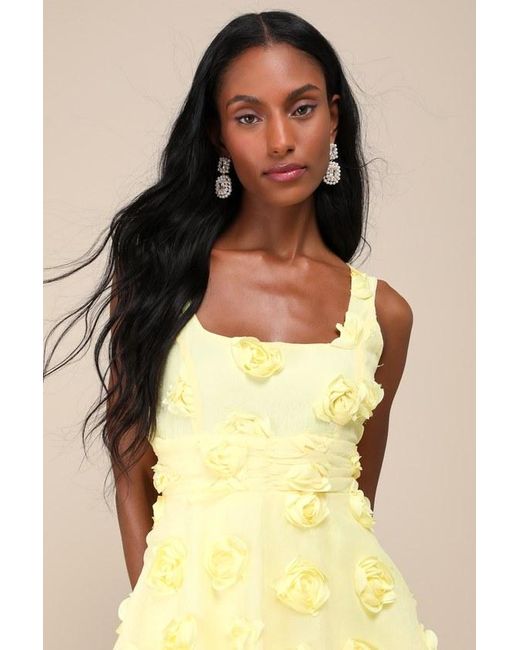 Lulus Yellow Exceptional Entrance Sleeveless Tiered Rosette Midi Dress