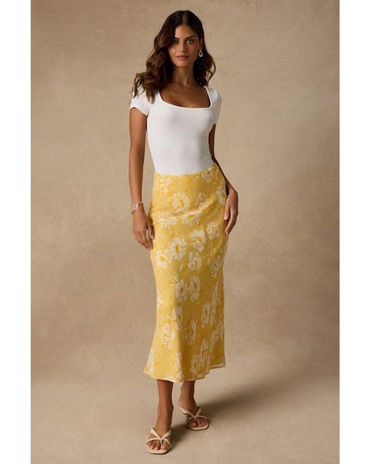 Lulus Natural Malaya Floral High-Rise Midi Skirt