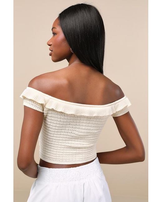 Lulus White Atarah Cream Open-Knit Off-The-Shoulder Sweater Top