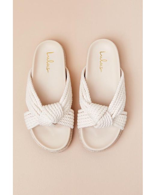 Lulus Natural Kellon Raffia Knotted Slide Sandals