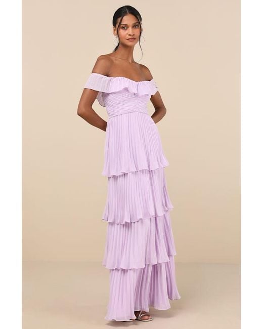 Lulus Pink Always Remarkable Pleated Off-The-Shoulder Maxi Dress