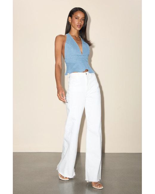 Lulus Blue Iolani Light Wash Denim Tie-Back Peplum Halter Top