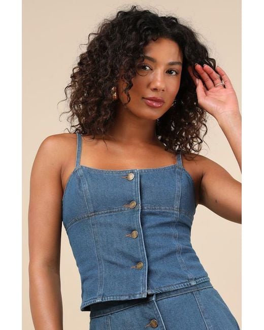 Lulus Blue Kamile Chambray Button-Front Tank Top