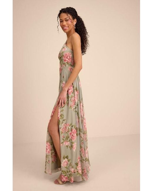 Lulus Natural Romantic Marvel Sage Floral Print Halter Neck Maxi Dress