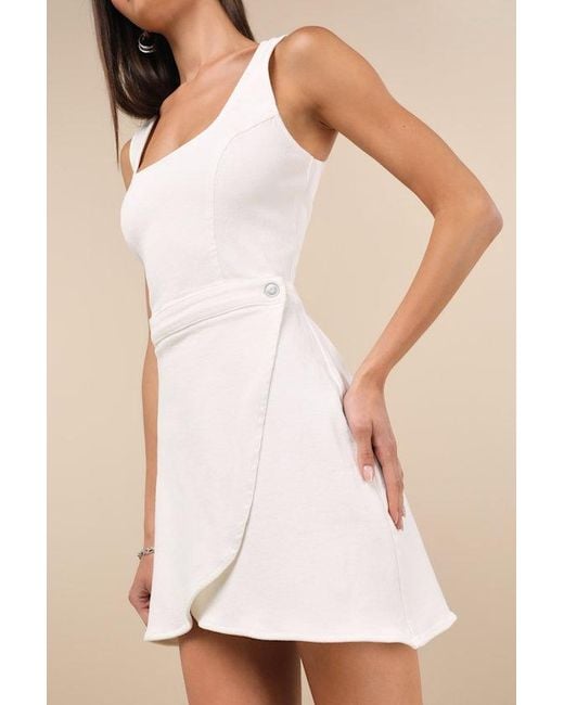 Lulus Natural Merima Denim Wrap Mini Dress