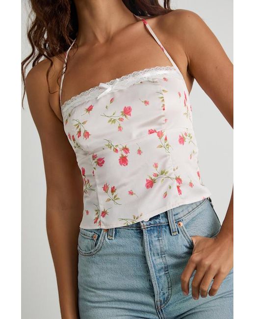 Lulus White Demi Floral Satin Halter Cami Top