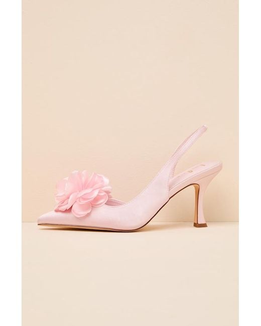 Lulus Pink Courtney Satin Floral Applique Slingback Pumps