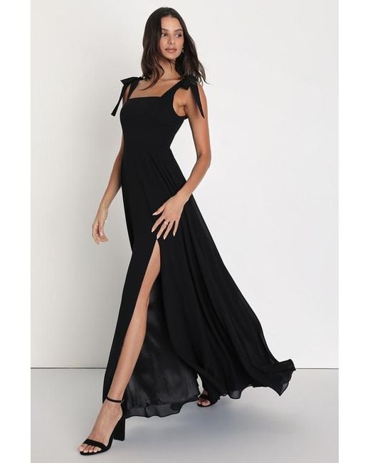 Lulus Black Love Me Forever Tie-Strap Square Neck Maxi Dress