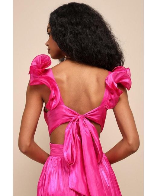 Lulus Pink Pristine Glow Ruffled Tie-Back Maxi Dress