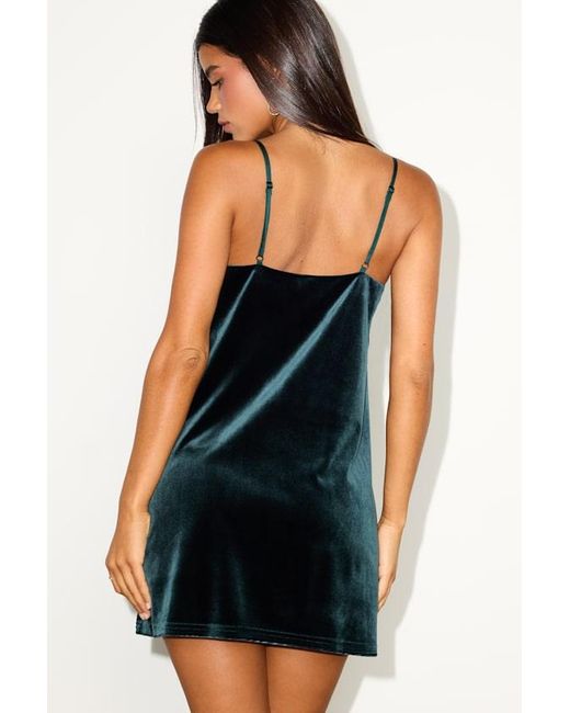 Lulus Blue Larue Emerald Velvet Rhinestone Trim Shift Mini Dress