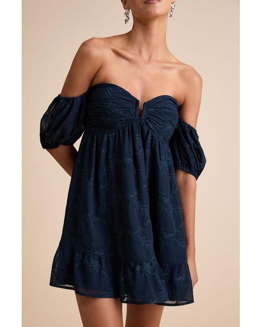 Lulus Blue Cutest Icon Embroidered Off-The-Shoulder Mini Dress