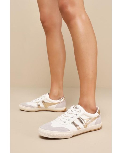 Gola Natural Badminton Off And Color Block Suede Leather Sneakers