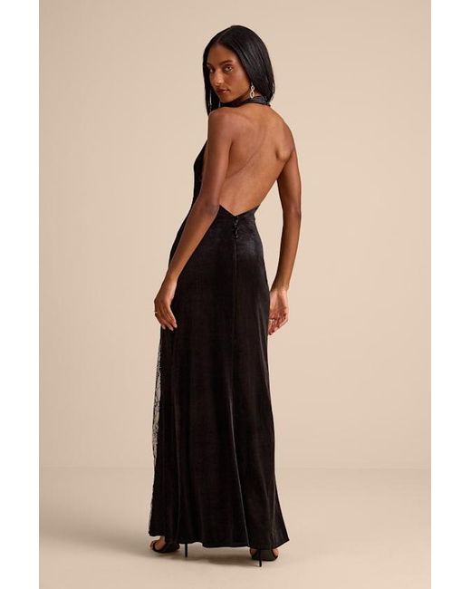 Lulus Black Calisto Velvet Halter Mermaid Maxi Dress