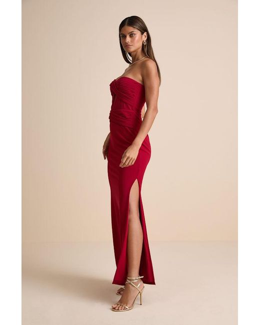 Lulus Red Elegant Finesse Pleated Cutout Maxi Dress
