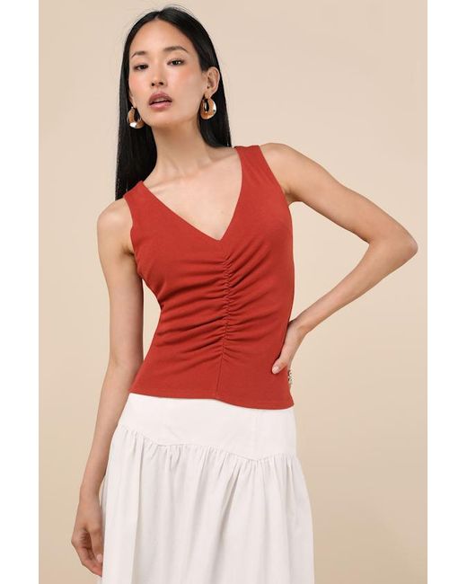 Lulus Red Kosta Ruched Jersey Knit Tank Top