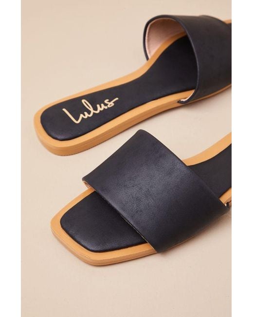 Lulus Black Brenner Flat Square-Toe Slide Sandals