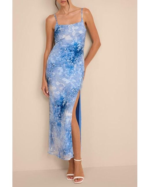 Lulus Blue Zyla Floral Burnout Slip Maxi Dress
