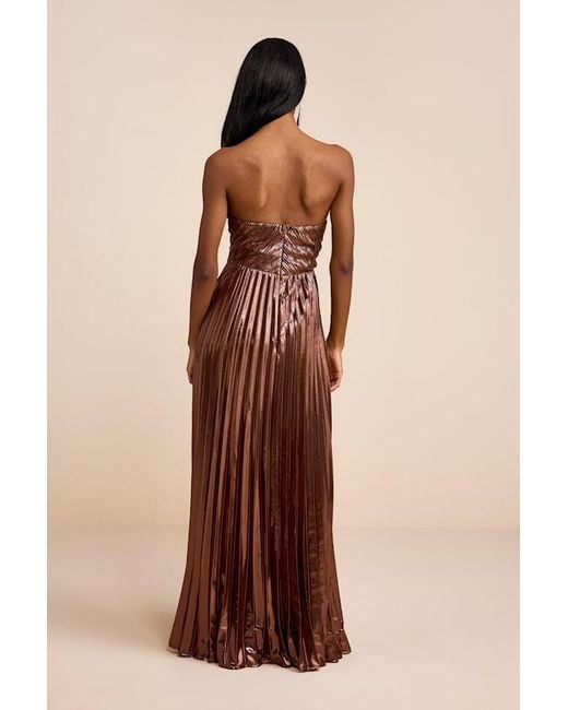 Lulus Natural Shoshone Pleated Lurex Strapless Bustier Maxi Dress