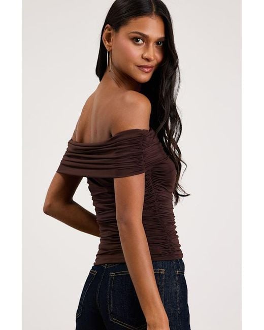 Lulus Blue Jarena Dark Ruched Off-The-Shoulder Top