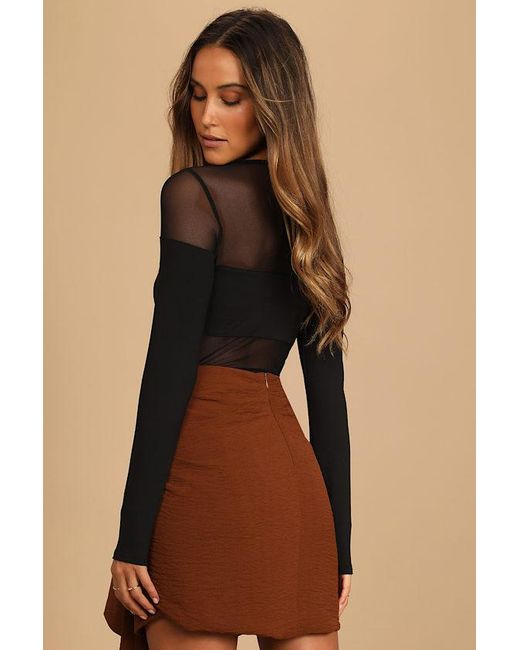 Lulus Black Mesh Appeal Long Sleeve Bodysuit