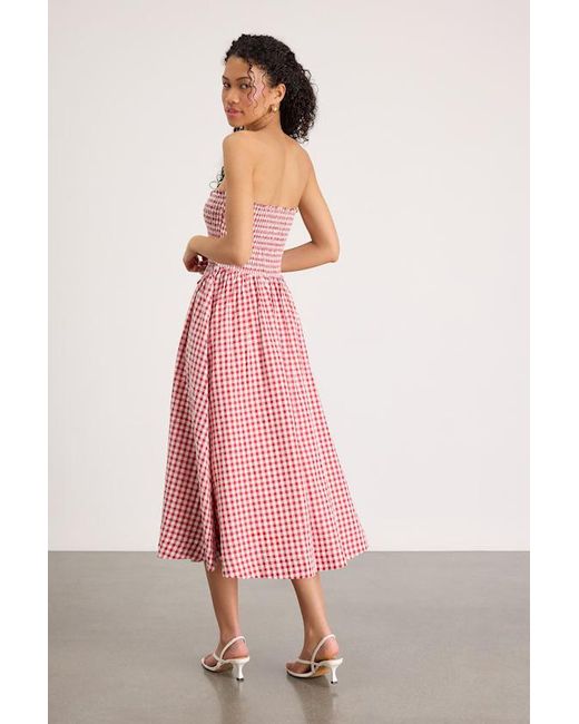 Lulus Pink Clementina Gingham Smocked Midi Dress