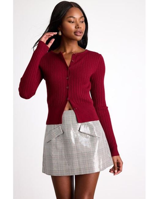 Lulus Red Raven Plaid Sequin High-Rise Mini Skirt