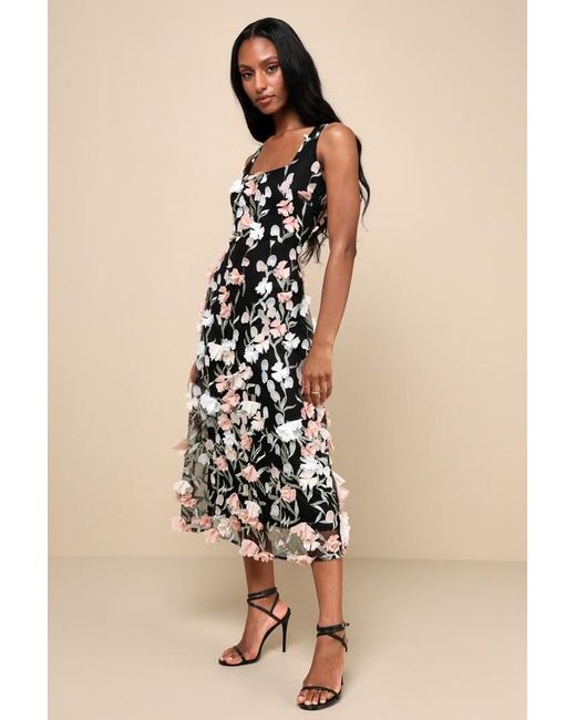 Lulus Natural Elite Cutie Mesh 3D Floral Embroidered Midi Dress