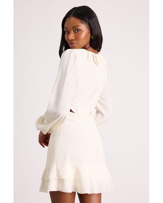 Lulus Natural Castilla Ruffled Long Sleeve Mini Dress