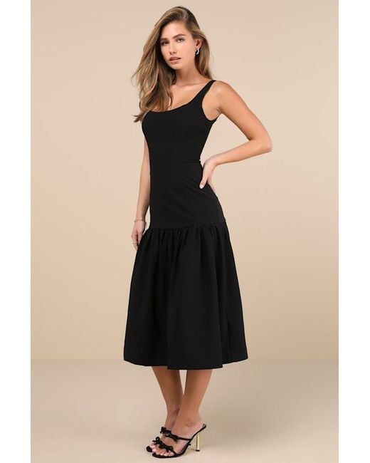 Rare London Black Elegant Influence Sleeveless Drop Waist Midi Dress