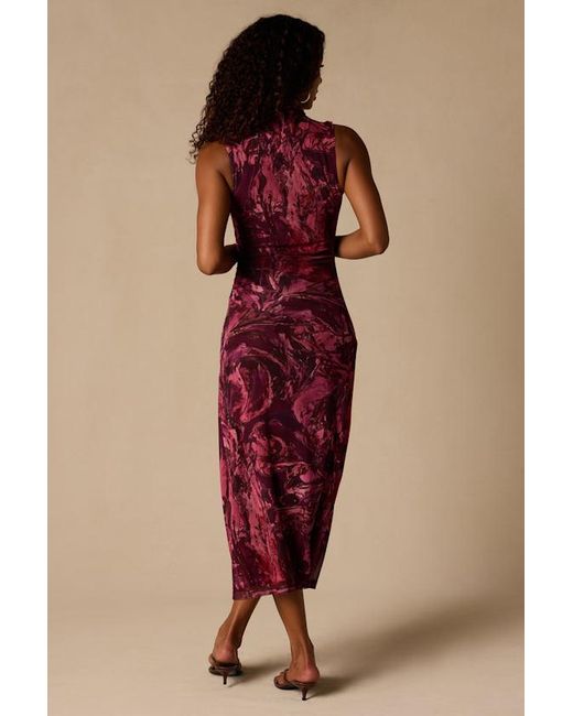 Lulus Red Sequoia Multi Abstract Mesh Mock Neck Midi Dress