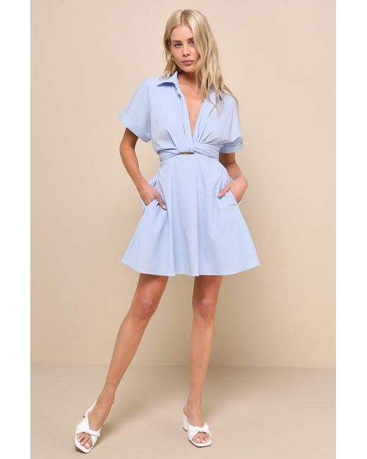 Lulus Blue Breeze By Tie-Back Mini Dress With Pockets