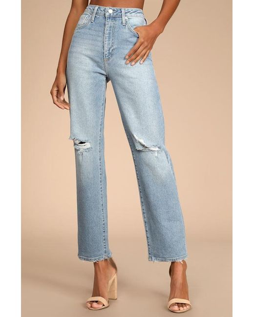 Just Black Blue Generational Style Light Wash Distressed High-Rise Dad Jeans