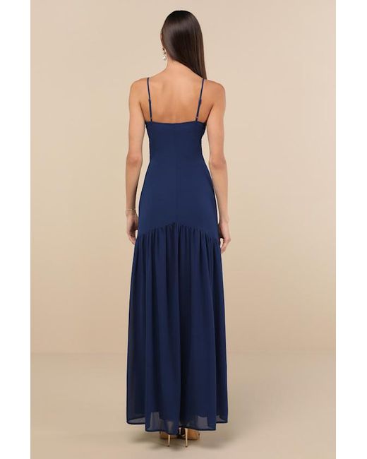 Lulus Blue Auria Chiffon Drop Waist Maxi Dress