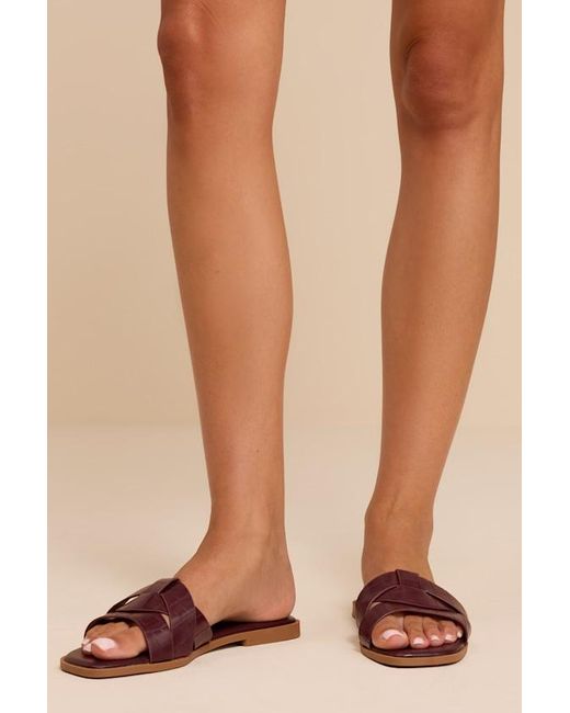 Lulus Natural Dinny Croc-Embossed Slide Sandals