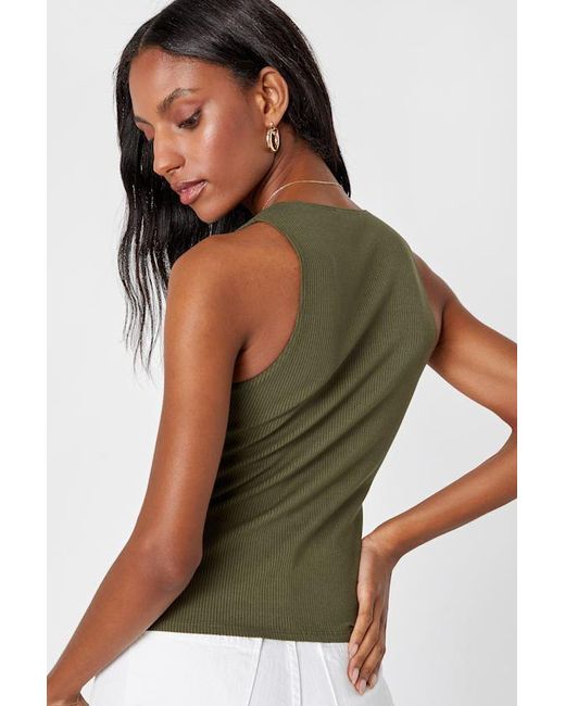 Lulus Green Trendy Endeavor Ribbed Notched Tank Top
