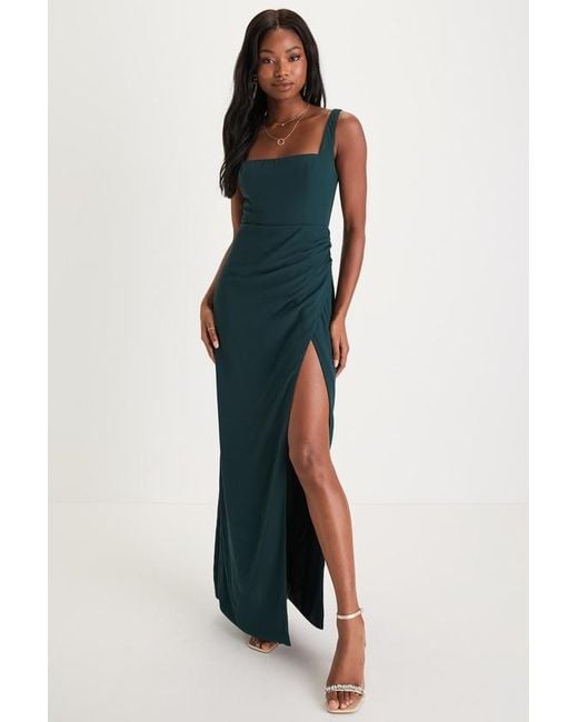 Lulus Blue Glamorous Disposition Ruched Maxi Dress