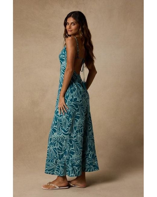 Roxy Blue Lost Paradise Leaf Print Maxi Dress