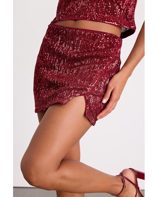 Lulus Red Isotta Sequin Low-Rise Mini Skirt