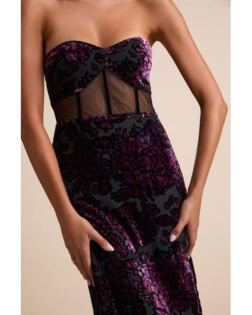 Lulus Black Breathtaking View Mesh Burnout Velvet Strapless Maxi Dress